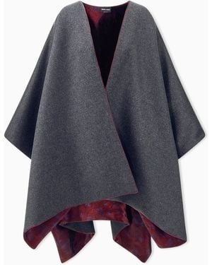 Giorgio Armani Cape Fluide Ouverte En Double Laine Vierge Compacte - Bleu