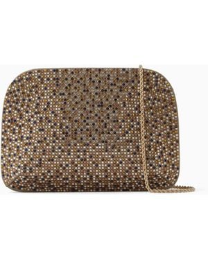 Giorgio Armani Bolso De Mano La Prima De Raso Y Strass - Marrón