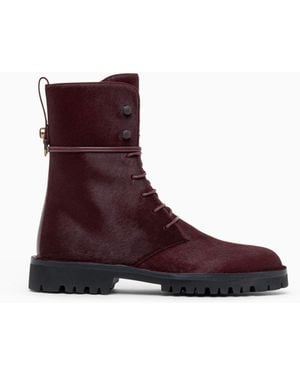 Giorgio Armani Leather Lace-Up Ankle Boots With Lug Sole - Purple