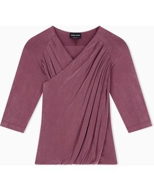 Giorgio Armani Long-Sleeved Cupro Jersey Top With Draping - Purple