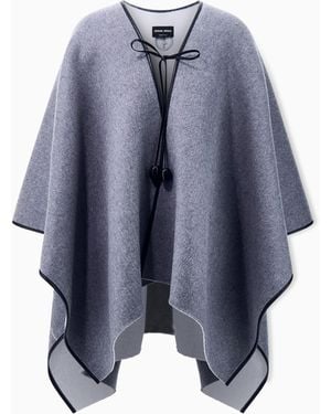 Giorgio Armani Capa De Lana Y Cachemir Con Borde De Piel Y Cierre De Cordón - Azul