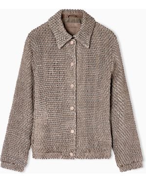 Giorgio Armani Woven Lambskin Suede Blouson - Brown