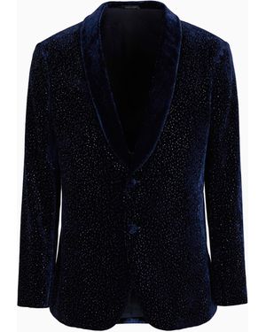 Giorgio Armani Velvet Single-Breasted Jacket With Crystals - Blue