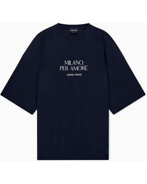 Giorgio Armani T-Shirt Oversized Lightweight Jersey Placed Print - Blue
