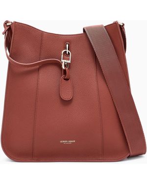 Giorgio Armani Pebbled Leather Shoulder Bag - Red