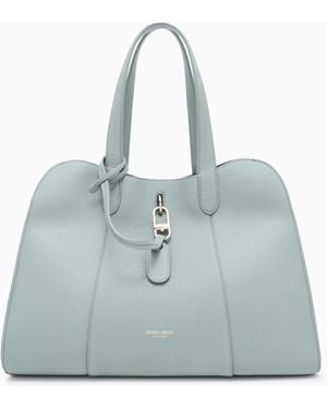 Giorgio Armani Large Pebbled Leather Tote Bag - Blue
