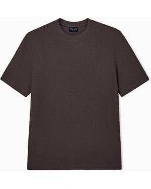 Giorgio Armani T-Shirt Regular Fit Chevron Jacquard Stretch Virgin Wool - Brown