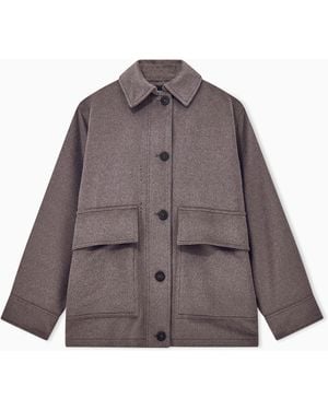 Giorgio Armani Chaquetón De Lana De Llama Con Grandes Bolsillos De Parche - Marrón