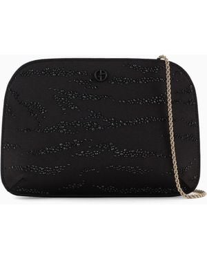 Giorgio Armani Satin Clutch Bag With An Animal Motif And Crystals - Black