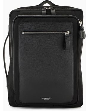 Giorgio Armani Asv Nylon And Pebbled-Leather Backpack - Black