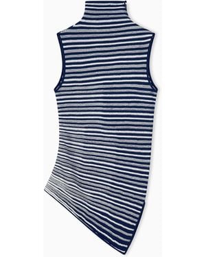 Giorgio Armani Knit Top Slim Fit Sleeveless Turtleneck - Blue