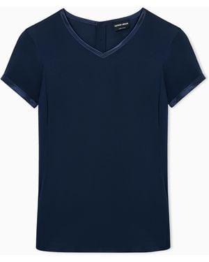 Giorgio Armani Silk Charmeuse Blouse With V Neckline - Blue