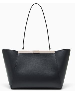 Giorgio Armani Bolso De Hombro Estructurado De Piel Con Detalle Metálico - Negro