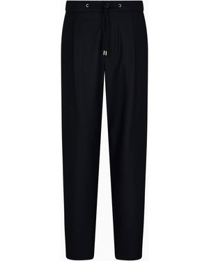 Giorgio Armani Trouser Cashmere Regular Fit Solid Stretch Drap - Blue