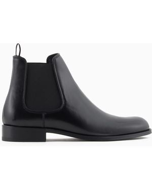 Giorgio Armani Antique-Effect Leather Ankle Boots - Black