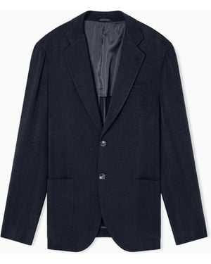 Giorgio Armani Upton Line Single-Breasted Canneté Cupro Jacket - Blue