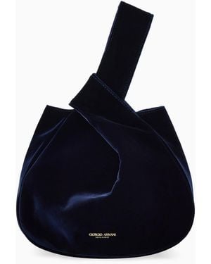Giorgio Armani Sculptural Velvet Handbag With Knotted Handle - Blue