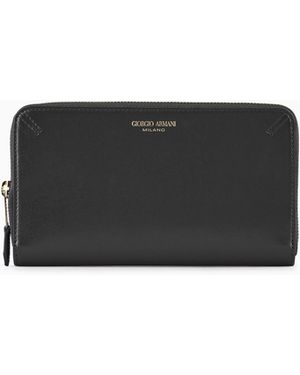 Giorgio Armani Palmellato Leather La Prima Wallet With Wraparound Zip - Black