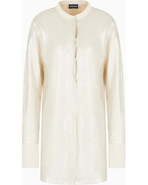 Giorgio Armani Camisa Larga De Viscosa Y Lino Laminado - Blanco