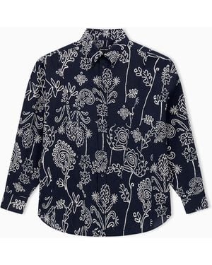 Giorgio Armani Printed Cotton Seersucker Shirt - Blue