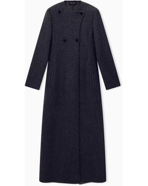 Giorgio Armani Coat Coats Long Cashmere Knit With Asymmetric Buttoned Front - Blue