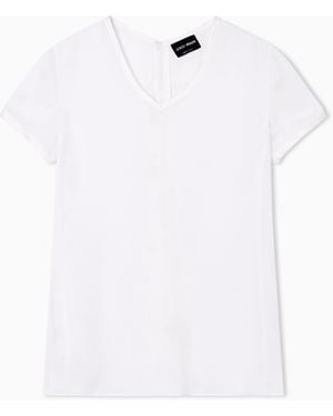 Giorgio Armani Silk Charmeuse Blouse With V Neckline - White