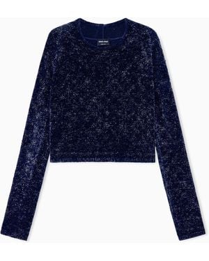 Giorgio Armani Jumper Jumpers Slim-Fit Devoré Chenille With Cashmere - Blue