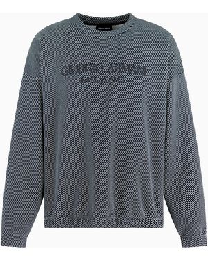 Giorgio Armani Sudadera De Algodón Con Logotipo Bordado Denim Collection - Gris