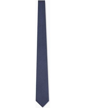 Giorgio Armani Jacquard Silk Tie With Dotted Pattern And Embroidered Logo - Blue