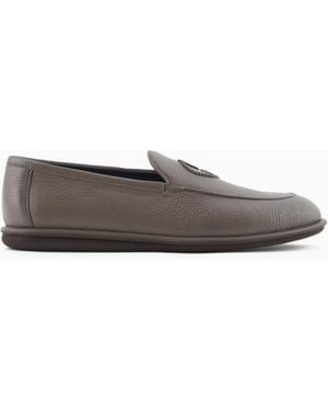 Giorgio Armani Deerskin Loafers With Embroidered Logo - White