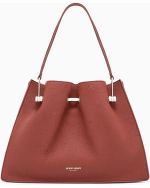 Giorgio Armani Pebbled Bag With Double Leather Handles - Red