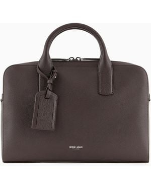 Giorgio Armani Pebbled Leather Briefcase - Brown