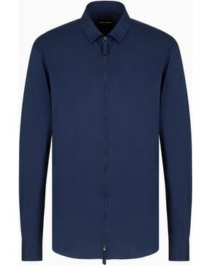 Giorgio Armani Cotton-Jersey Zipped Shirt - Blue