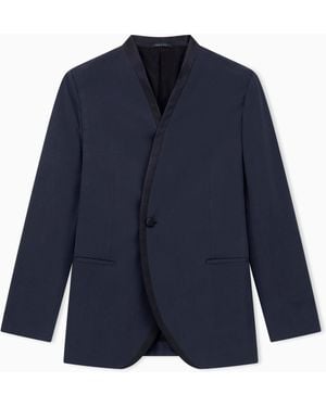 Giorgio Armani Upton Line Washed Silk And Linen Blend Tuxedo Jacket - Blue