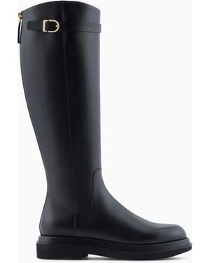Giorgio Armani Smooth Leather High Boots - Black