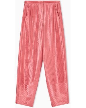 Giorgio Armani Wide Pleated Silk Trousers - Red