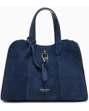 Giorgio Armani Small Suede Tote Bag - Blue