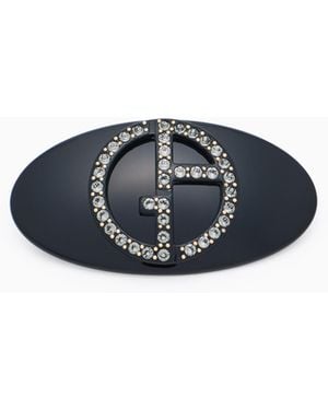 Giorgio Armani Hair Clip With Crystal Logo - Blue