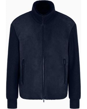 Giorgio Armani Lamb Shearling Suede And Virgin Wool Blouson - Blue
