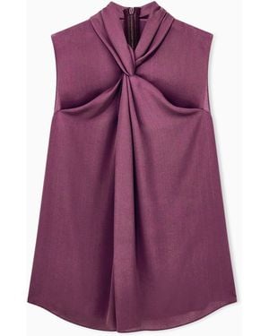 Giorgio Armani Shirt Sleeveless Silk Georgette With Draped Neckline - Purple
