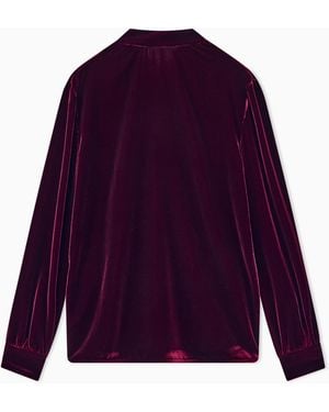 Giorgio Armani Chemise En Velours De Viscose Et Soie À Col Montant - Violet