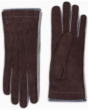 Giorgio Armani Guantes De Ante De Cordero Bicolor - Marrón