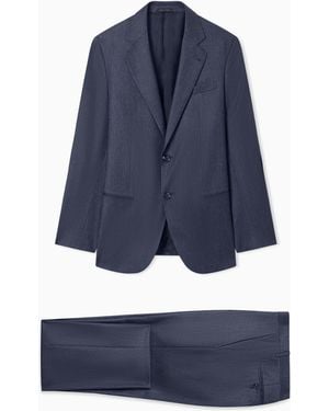 Giorgio Armani Asv Soho Line Denim-Look Wool Single-Breasted Suit - Blue