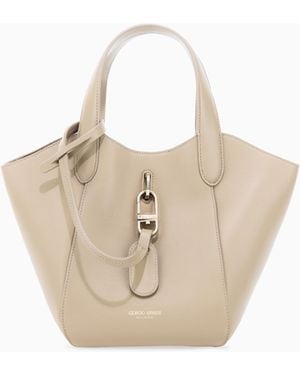 Giorgio Armani Leather Handbag With A Geometric Base And A Snap-Hook Clasp - White