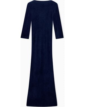 Giorgio Armani Robe Longuette En Chenille Avec Profond Décolleté Au Dos - Bleu
