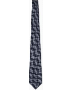 Giorgio Armani Silk Tie With Herringbone Pattern - White