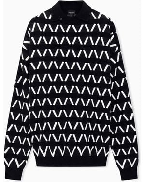 Giorgio Armani Pull En Jacquard De Laine Vierge À Motif Géométrique - Noir