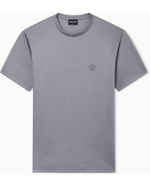 Giorgio Armani Short-Sleeve Cotton Interlock T-Shirt With Logo - Blue