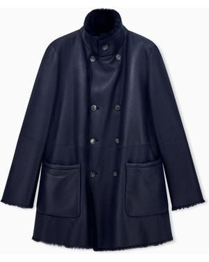 Giorgio Armani Reversible, Double-Breasted Sheepskin Pea Coat - Grey