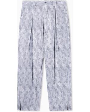 Giorgio Armani Viscose And Silk Jacquard Single-Pleat Trousers - Blue